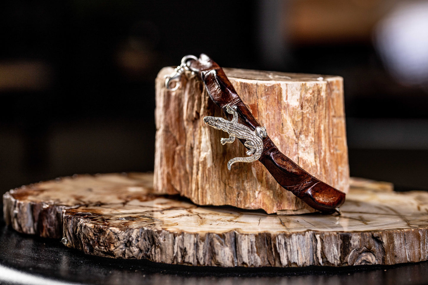 Silver Crocodile Leather Bracelet