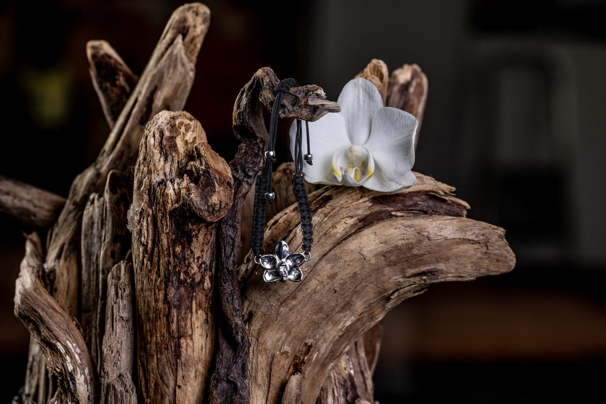 Silver Orchid Macrame Bracelet