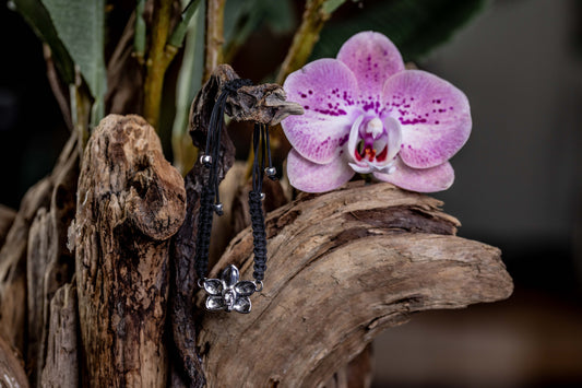 Silver Orchid Macrame Bracelet