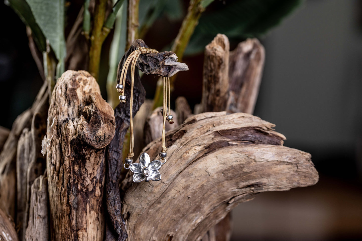 Silver Orchid Macrame Bracelet