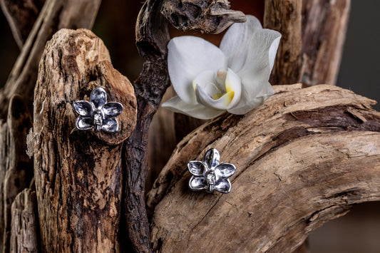 Silver Orchid Stud Earrings