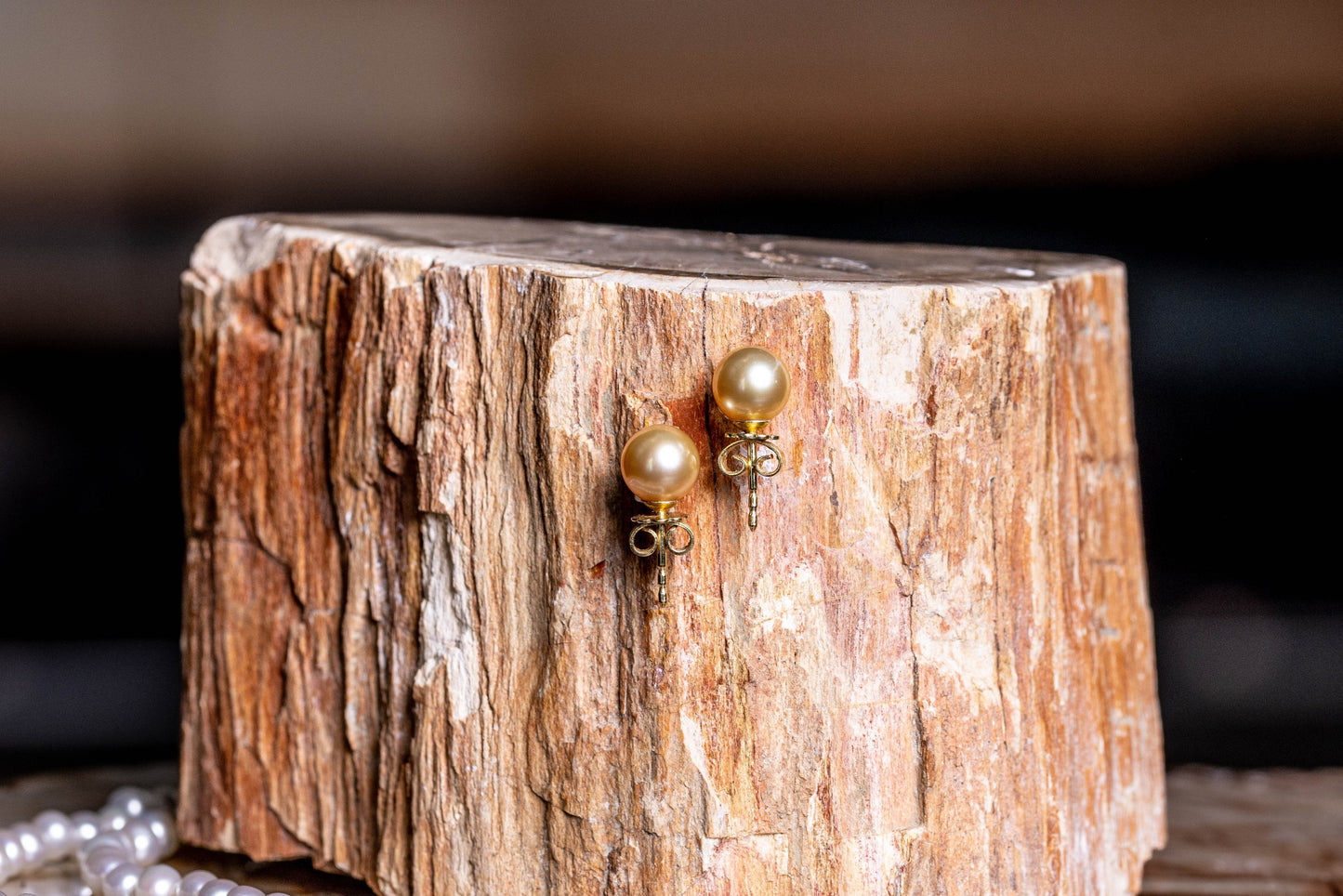 Golden Saltwater Pearls Stud Earrings