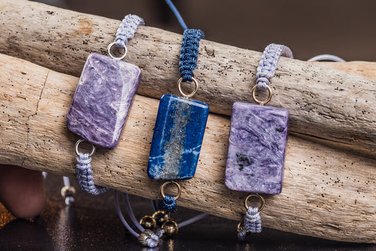 Lepodolith Lapislazuli Makramee Armband