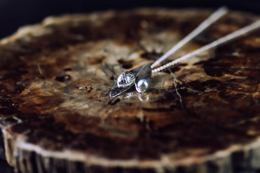 pendant, silver, pearl, diamond
