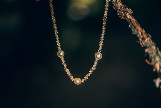 necklace, saltwater pearls, citrine, yellow gold