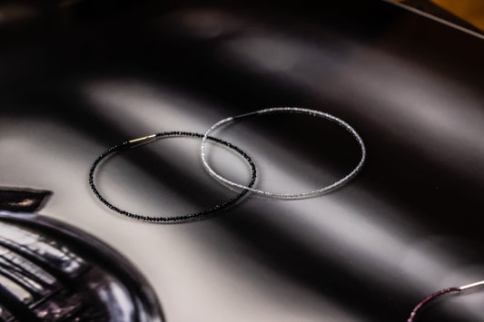 necklace,black spinel, silver yellow gold plated