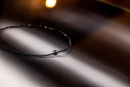 necklace, black spinel, tahitian pearl, steel
