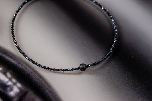 necklace, black spinell, carbon, diamonds, steel