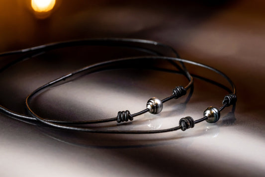 necklace, tahitian pearl, leather