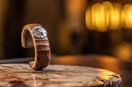 bangle, nutwood, silver